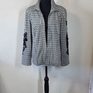 Chico's Black & White Jacket With Embroidered Sleeves